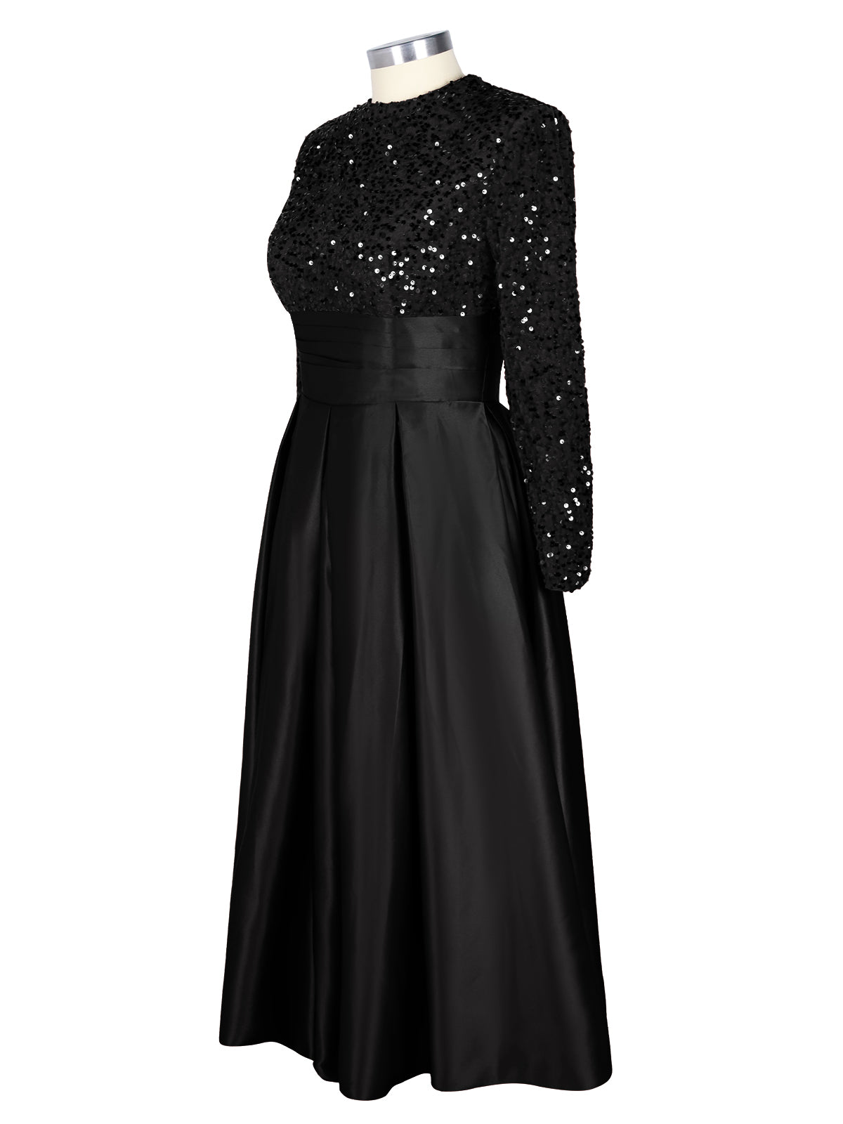 Sequined Boat Long Sleeves Dress 
