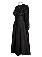 Sequined Boat Long Sleeves Dress 