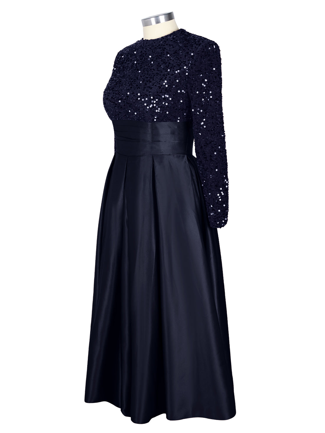 Sequined Boat Long Sleeves Dress 