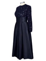 Sequined Boat Long Sleeves Dress 