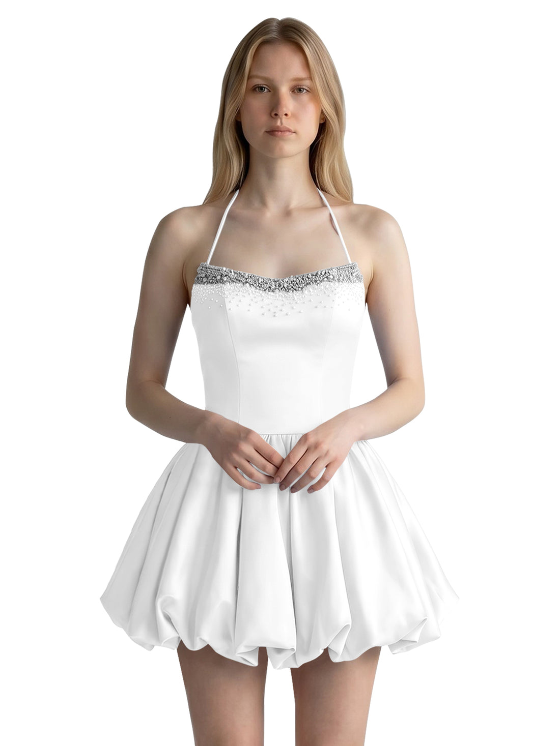 Beading Bubble Hem Mini Dress 