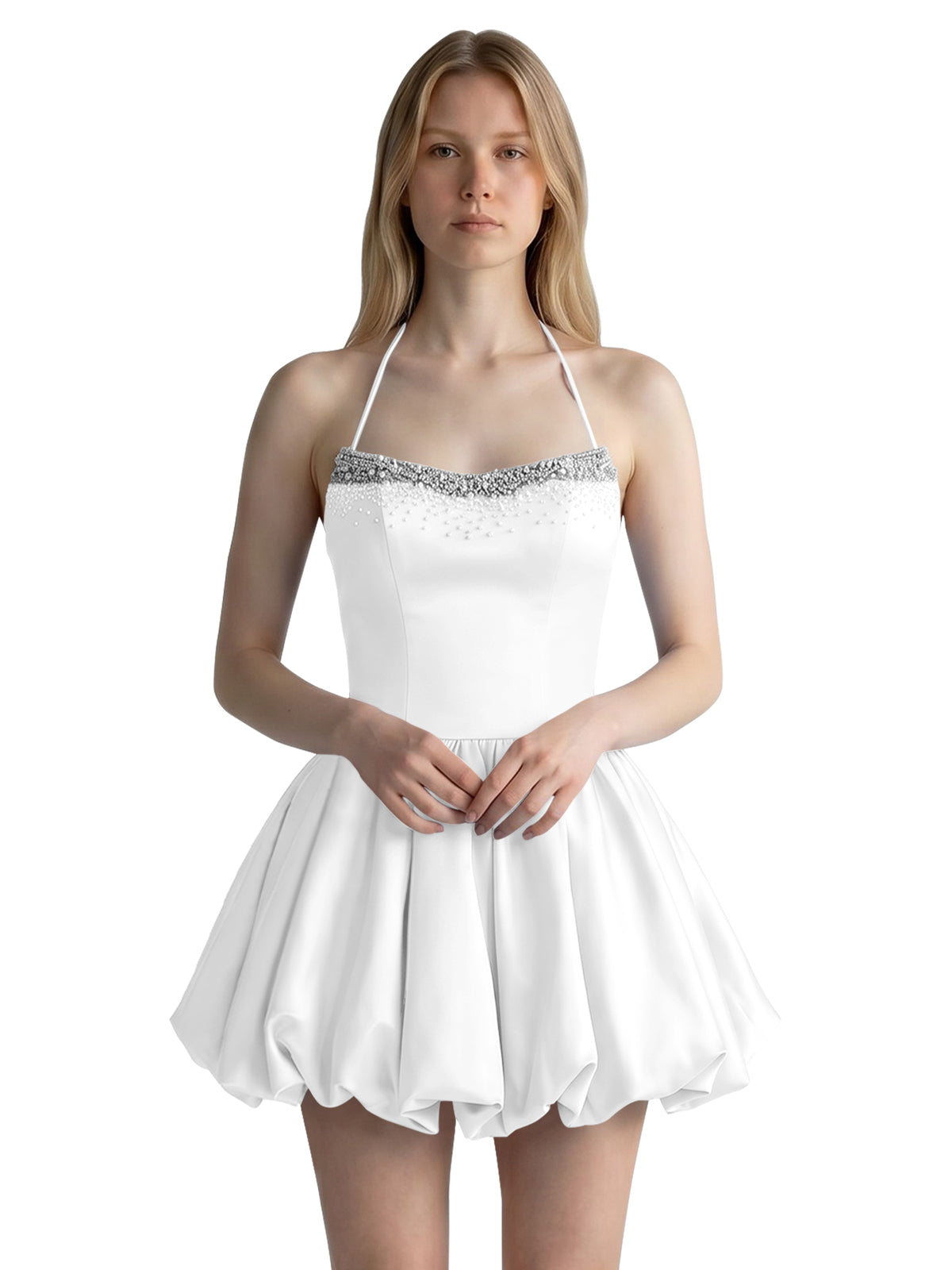 Beading Bubble Hem Mini Dress 