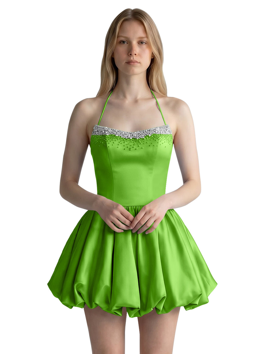 Beading Bubble Hem Mini Dress 