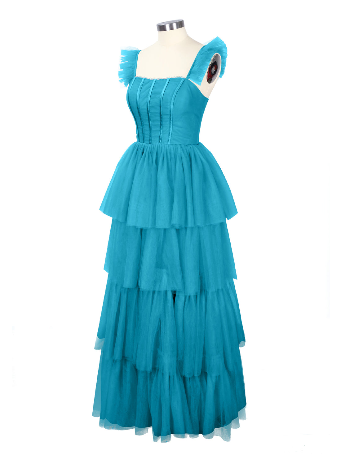Ruffled Strap Tiered Tulle Bridesmaid Dress 