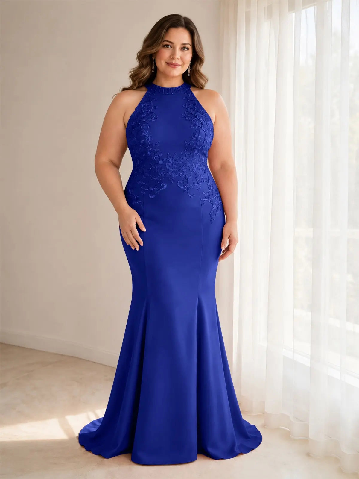 Halter Neckline Trumpet Dress-Plus Size 