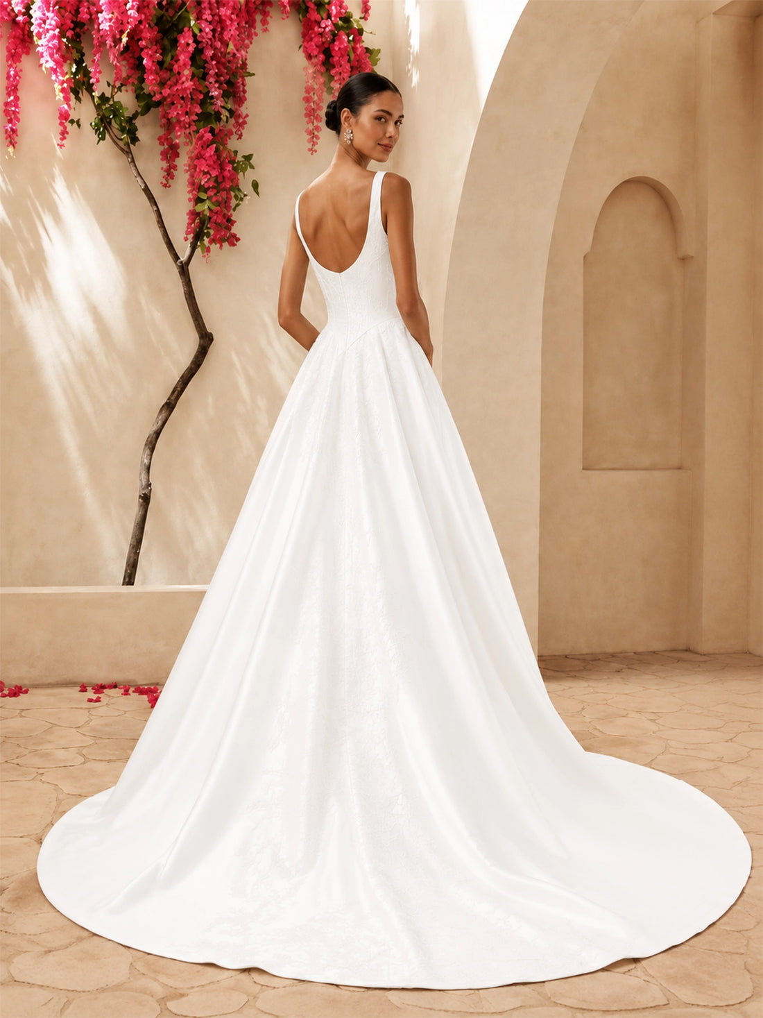 Stretch Crepe Wedding Dress with Lace Embroidery