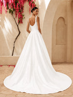 Stretch Crepe Wedding Dress with Lace Embroidery