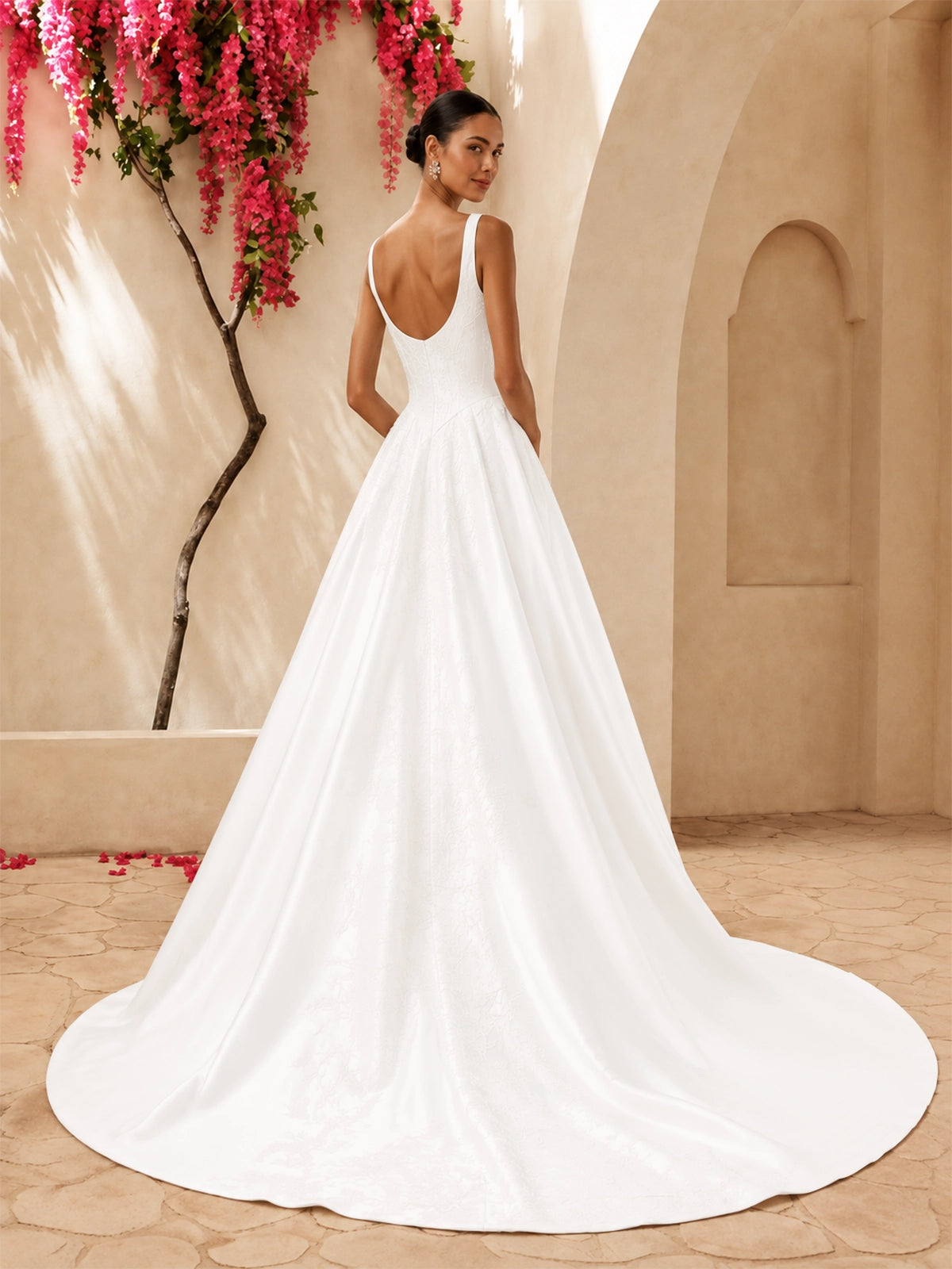 Stretch Crepe Wedding Dress with Lace Embroidery