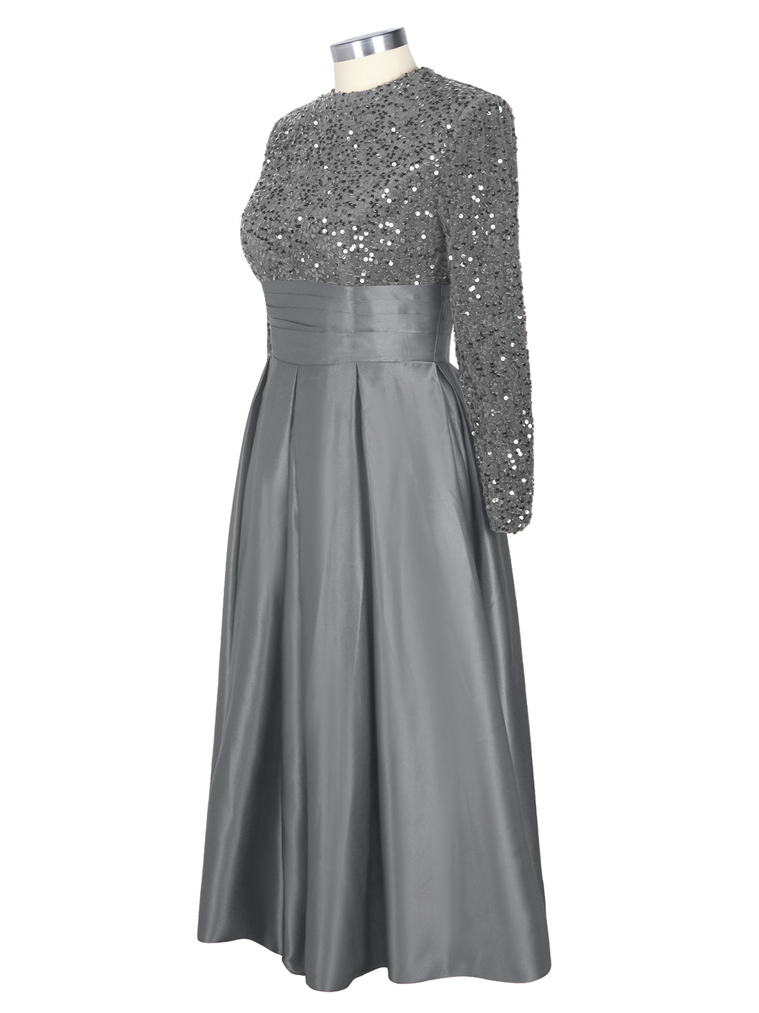 Sequined Boat Long Sleeves Dress 
