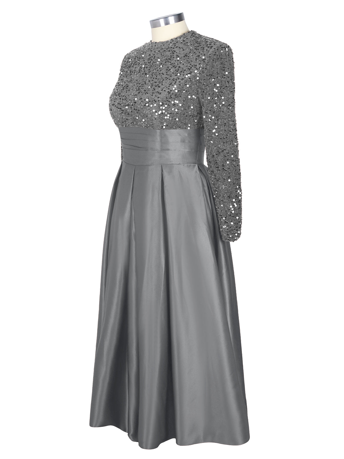 Sequined Boat Long Sleeves Dress 
