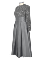 Sequined Boat Long Sleeves Dress 