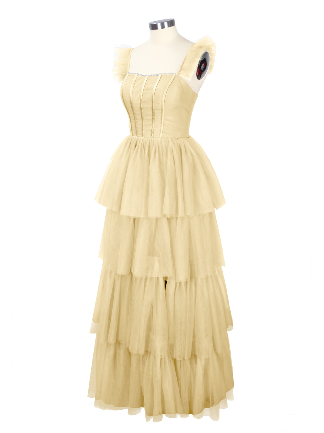 Ruffled Strap Tiered Tulle Bridesmaid Dress 