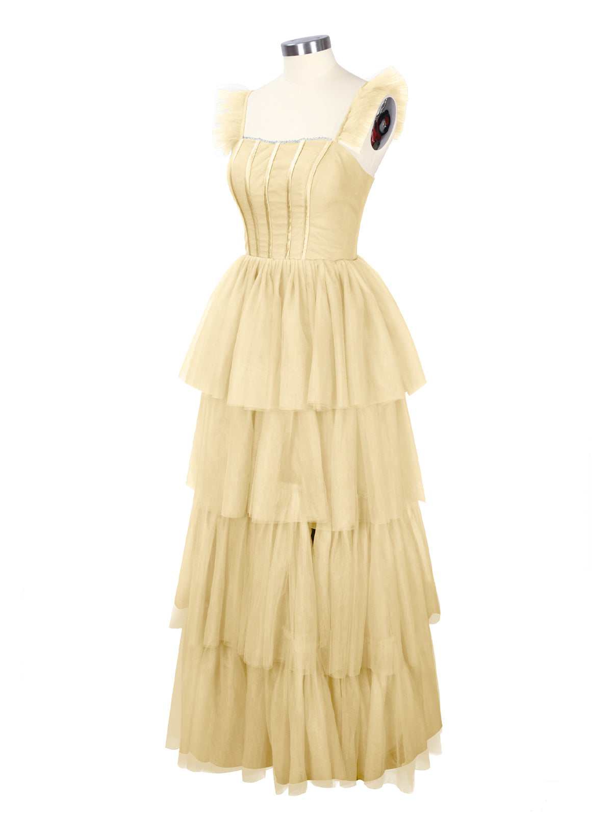 Ruffled Strap Tiered Tulle Bridesmaid Dress 