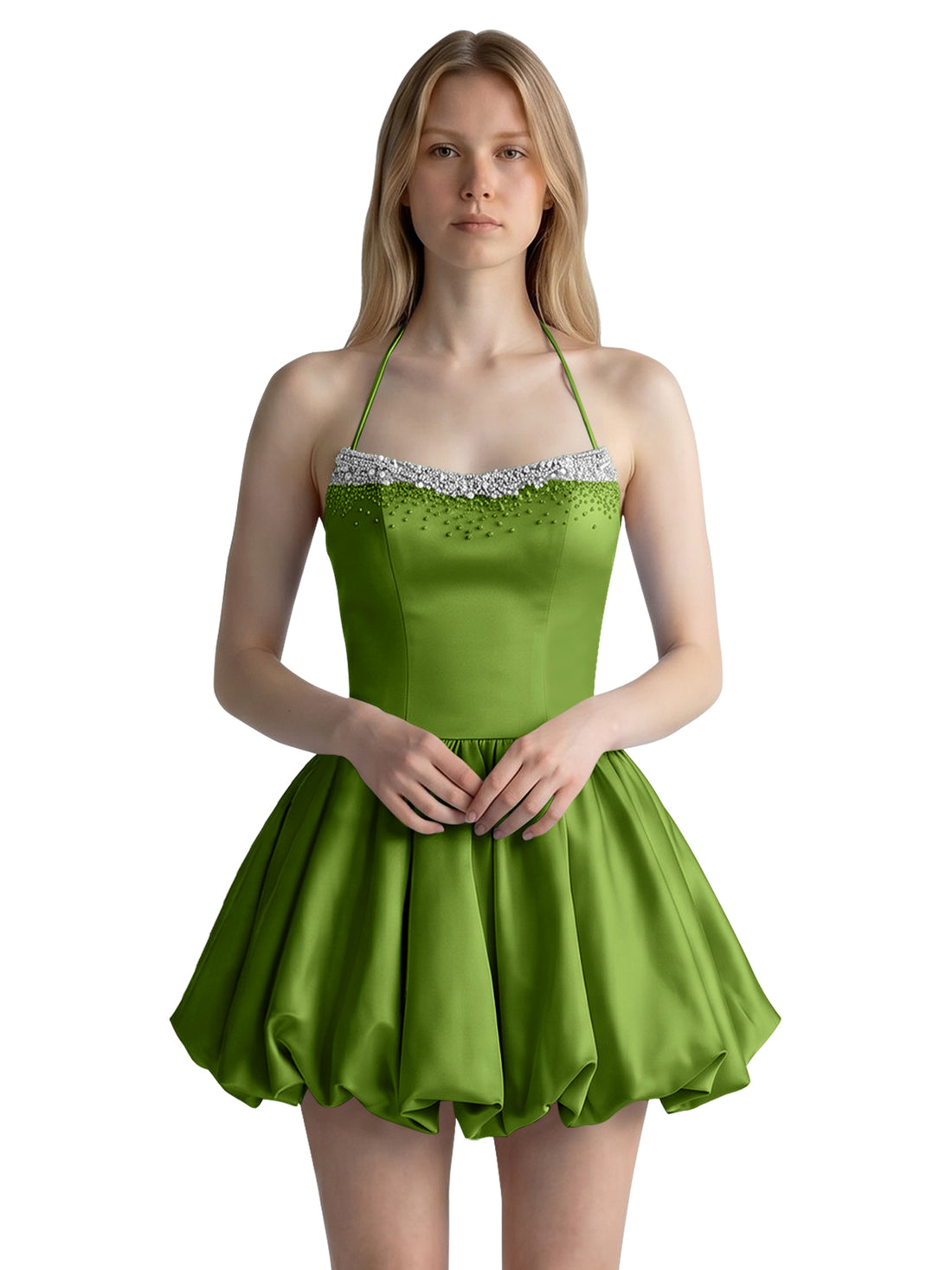 Beading Bubble Hem Mini Dress 