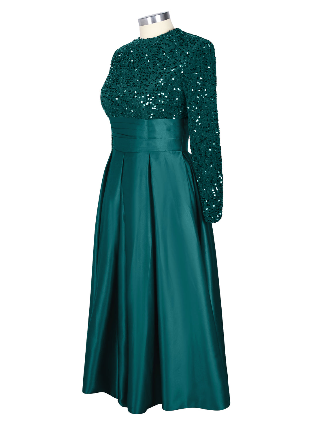 Sequined Boat Long Sleeves Dress 