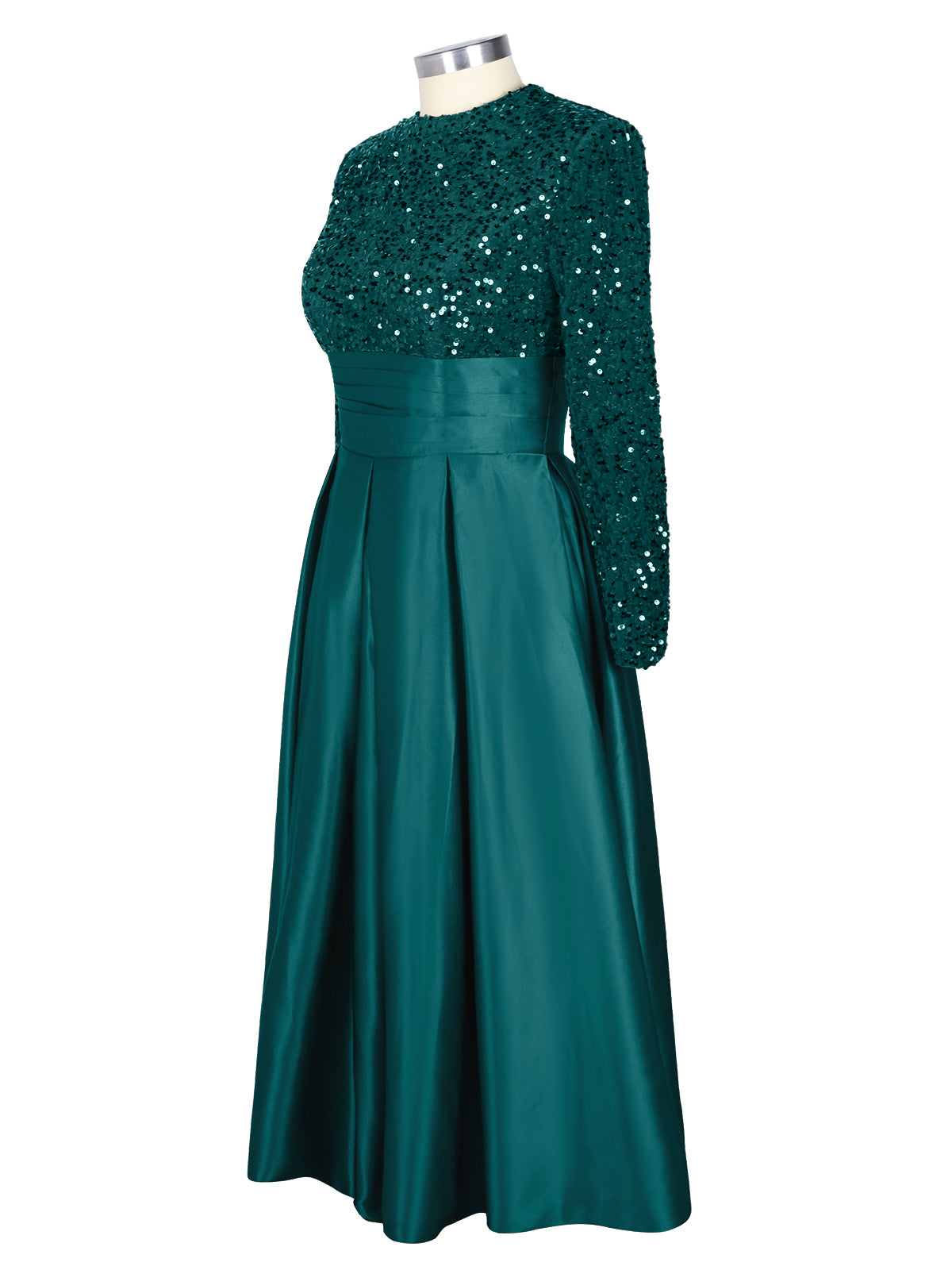 Sequined Boat Long Sleeves Dress 