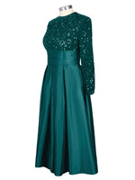 Sequined Boat Long Sleeves Dress 