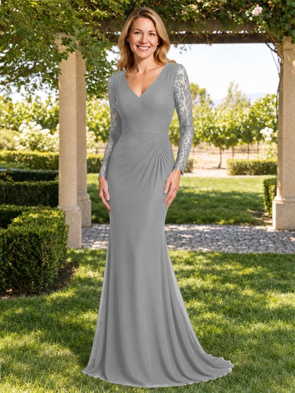 Mermaid Mother of the Bride Dress with Long Lace Sleeves 