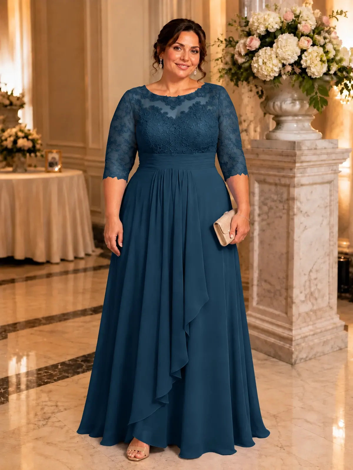 Three Quarter Sleeve Mother Dress-Plus Size