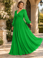 Chiffon Mother of the Bride Dress with Long Sleeves-Plus Size 