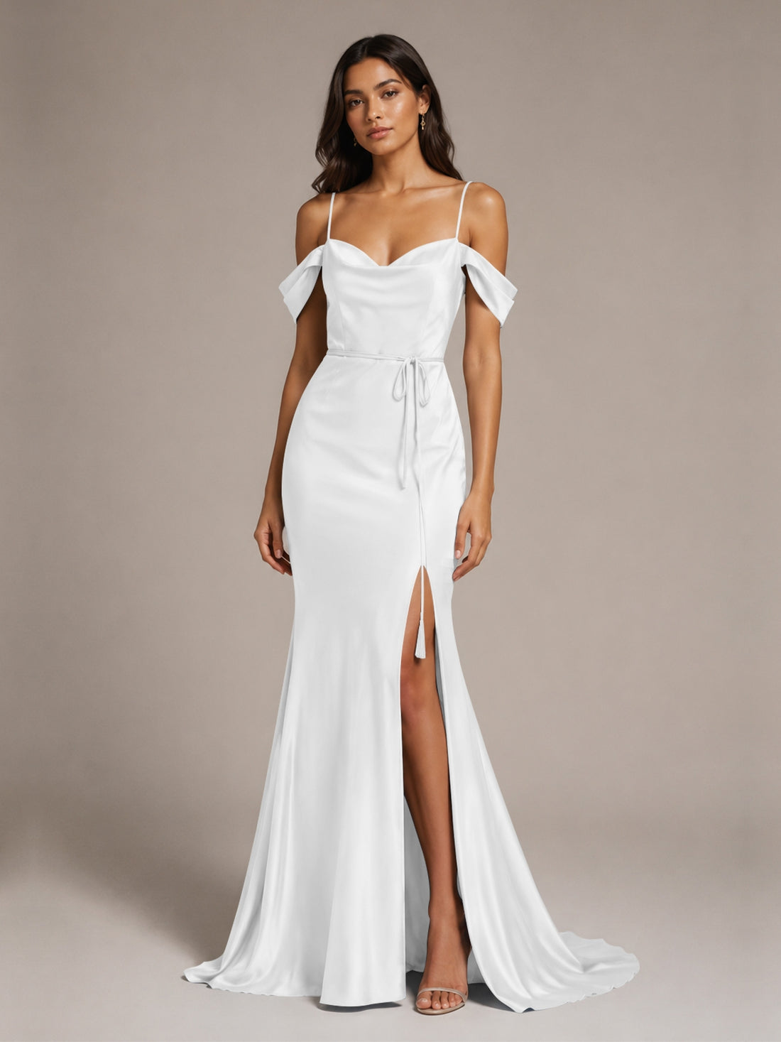 Mermaid Bridesmaid Dress with Tie Waist Sash