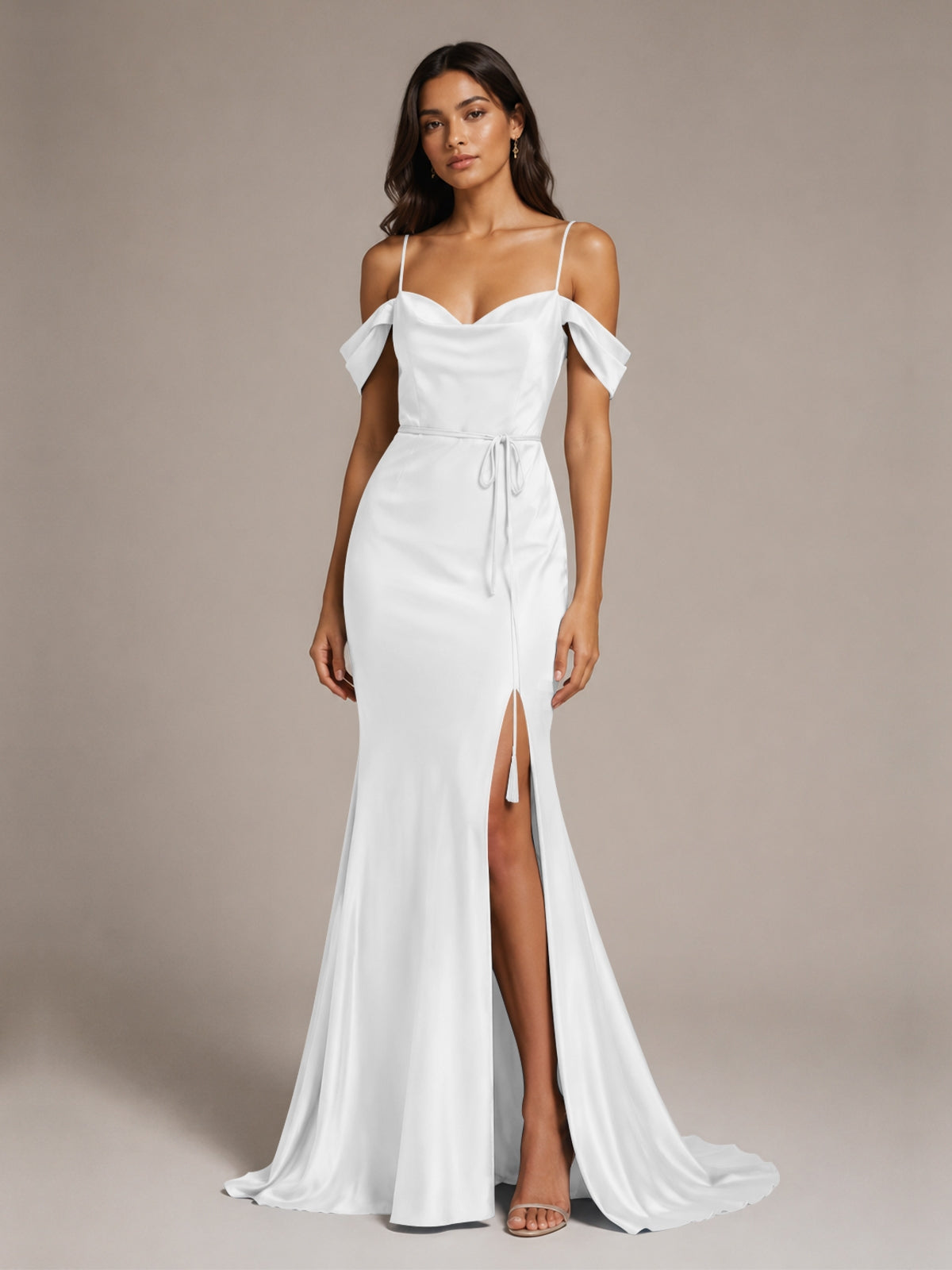 Mermaid Bridesmaid Dress with Tie Waist Sash