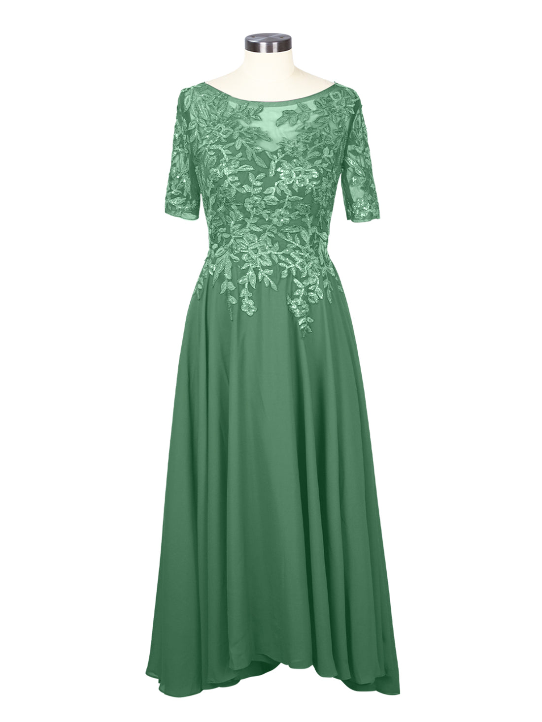 Applique Half Sleeves Chiffon Dress 