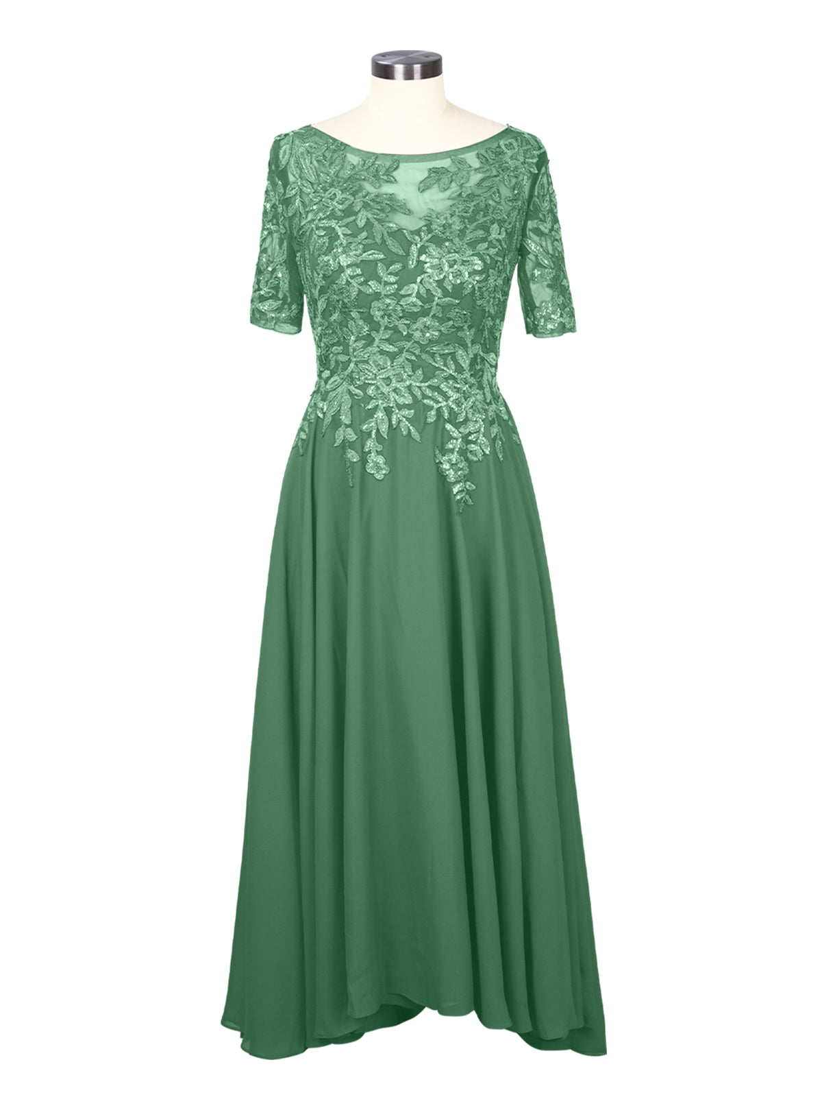 Applique Half Sleeves Chiffon Dress 