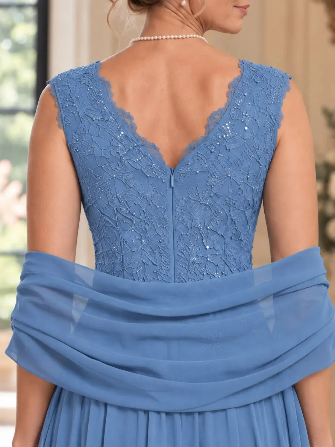 Floor-Length V-Neck Mother of the Bride Dress