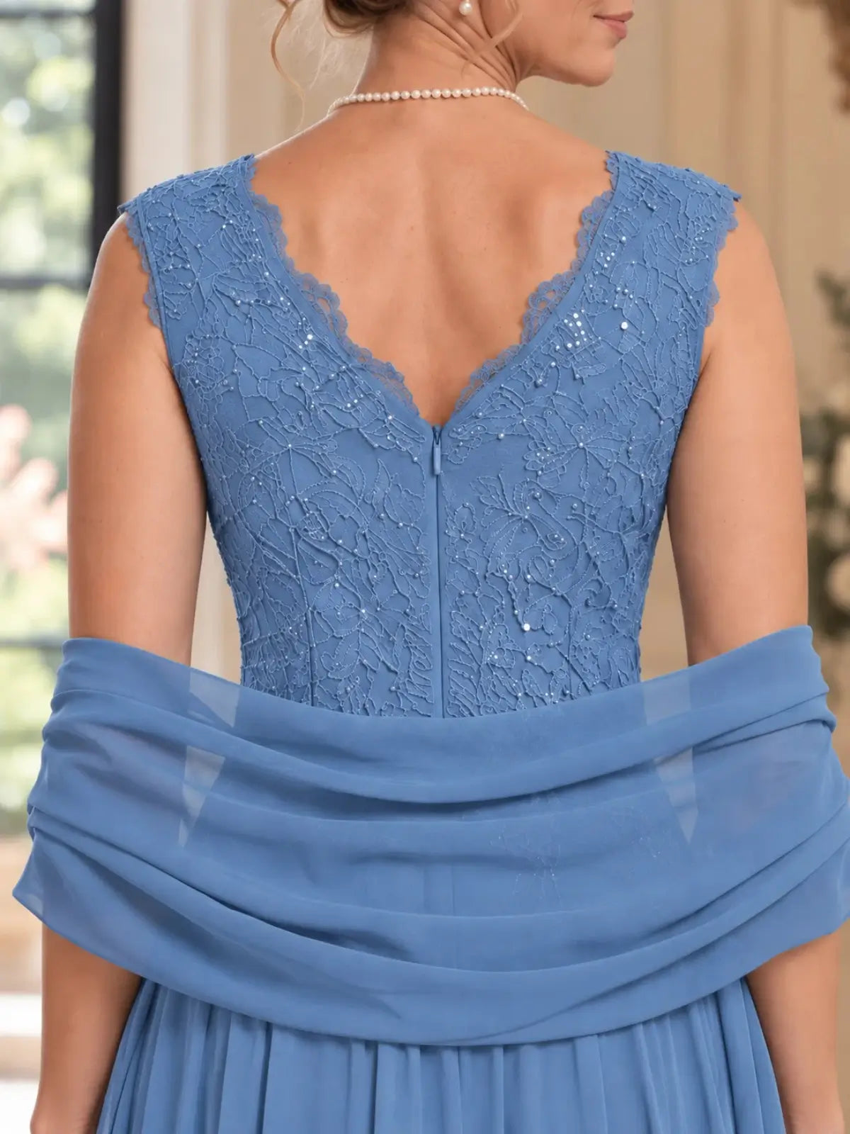Floor-Length V-Neck Mother of the Bride Dress