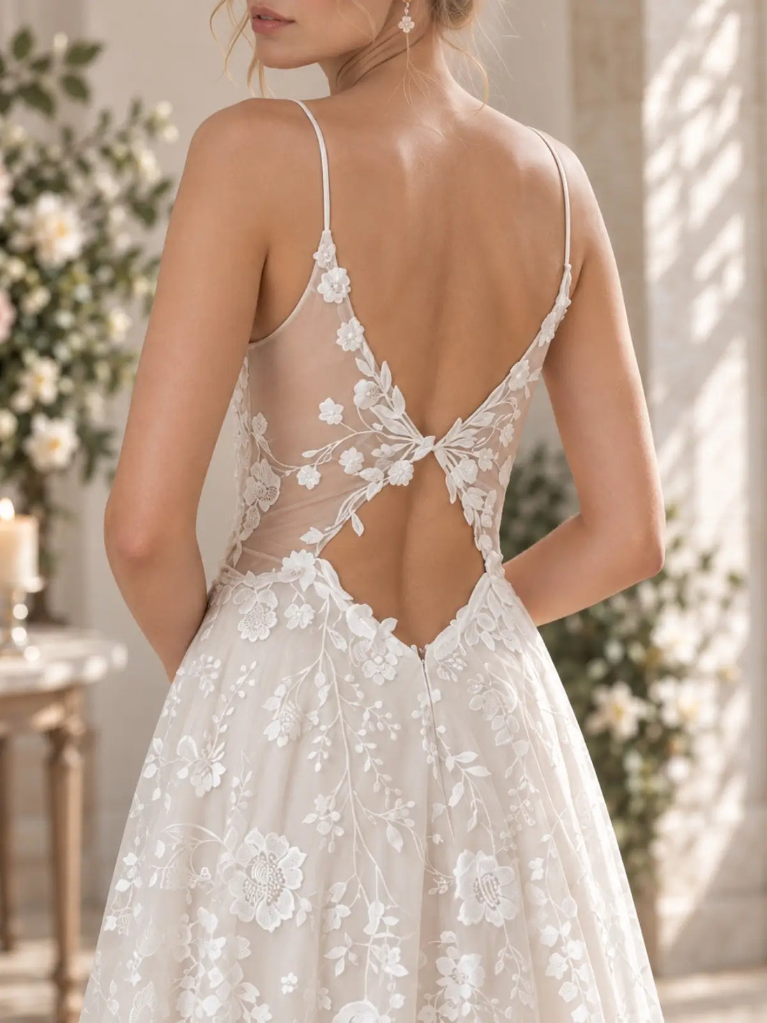 V-Neck Wedding Dress with Cutout Details