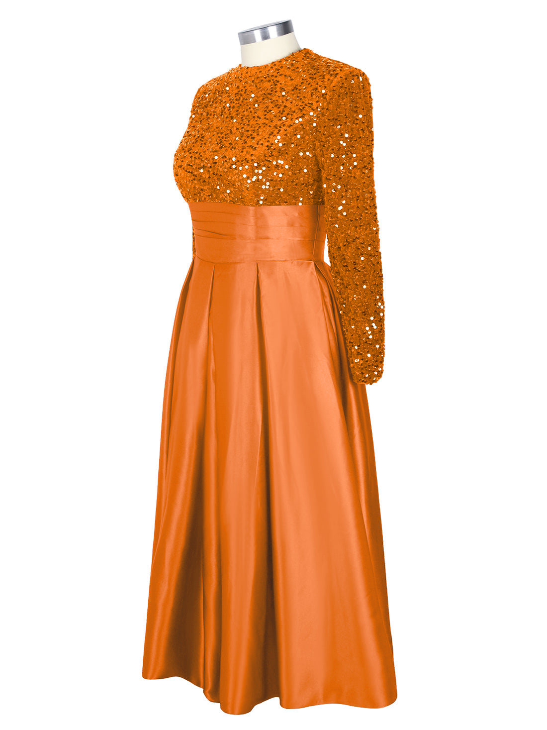 Sequined Boat Long Sleeves Dress 