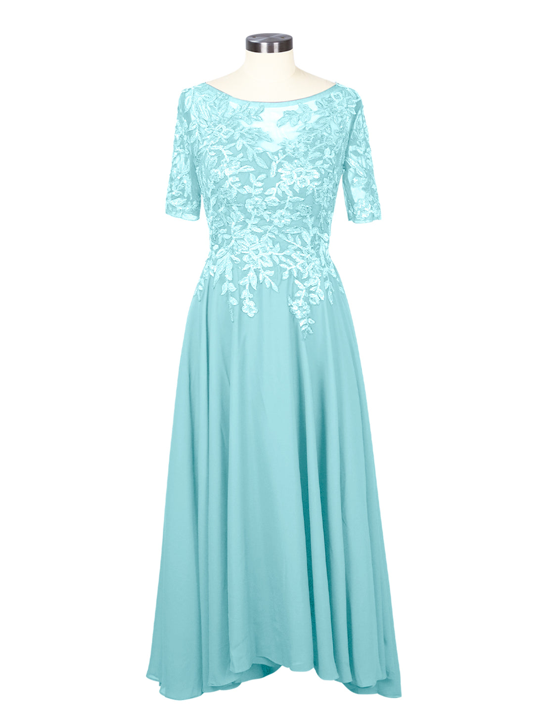 Applique Half Sleeves Chiffon Dress 