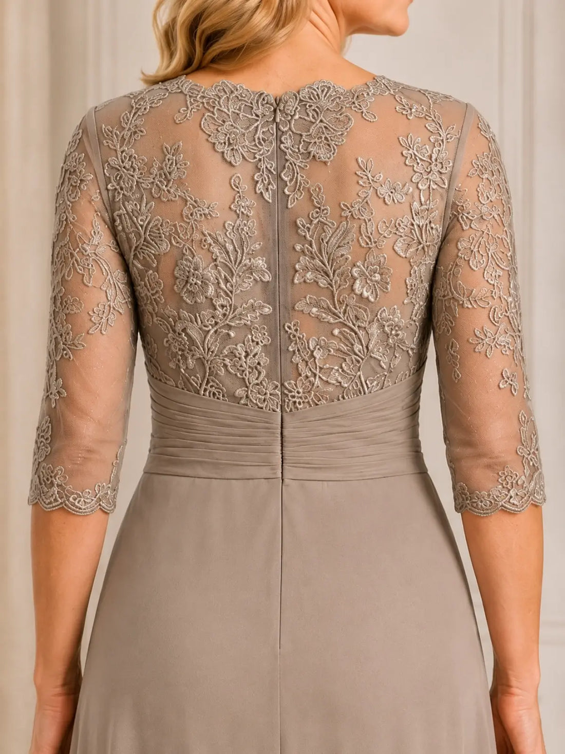 Lace Mother of the Bride Dress with 3/4 Sleeves