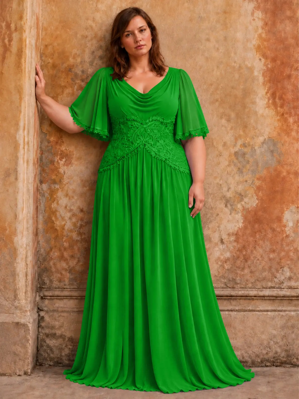 Cowl Neck Mother of the Bride Dress with Applique-Plus Size 