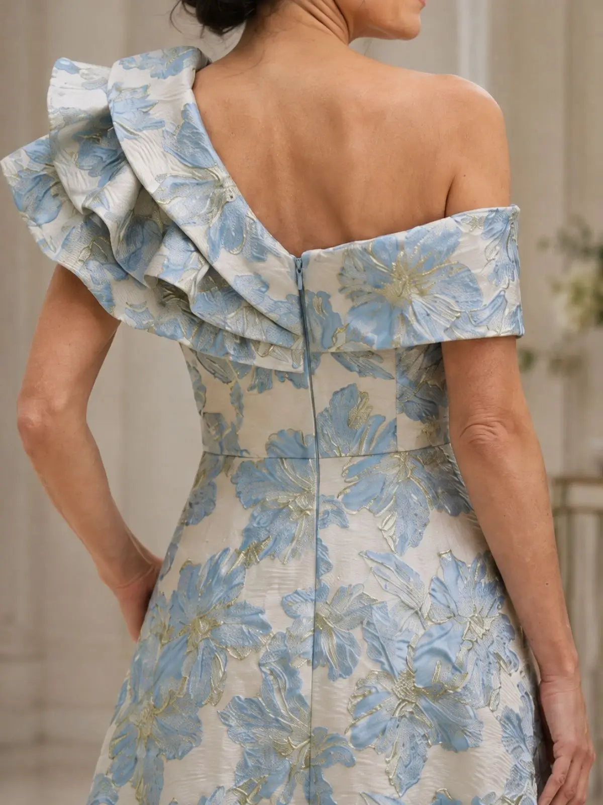 A-Line Mother of the Bride Dress with One-Shoulder Design