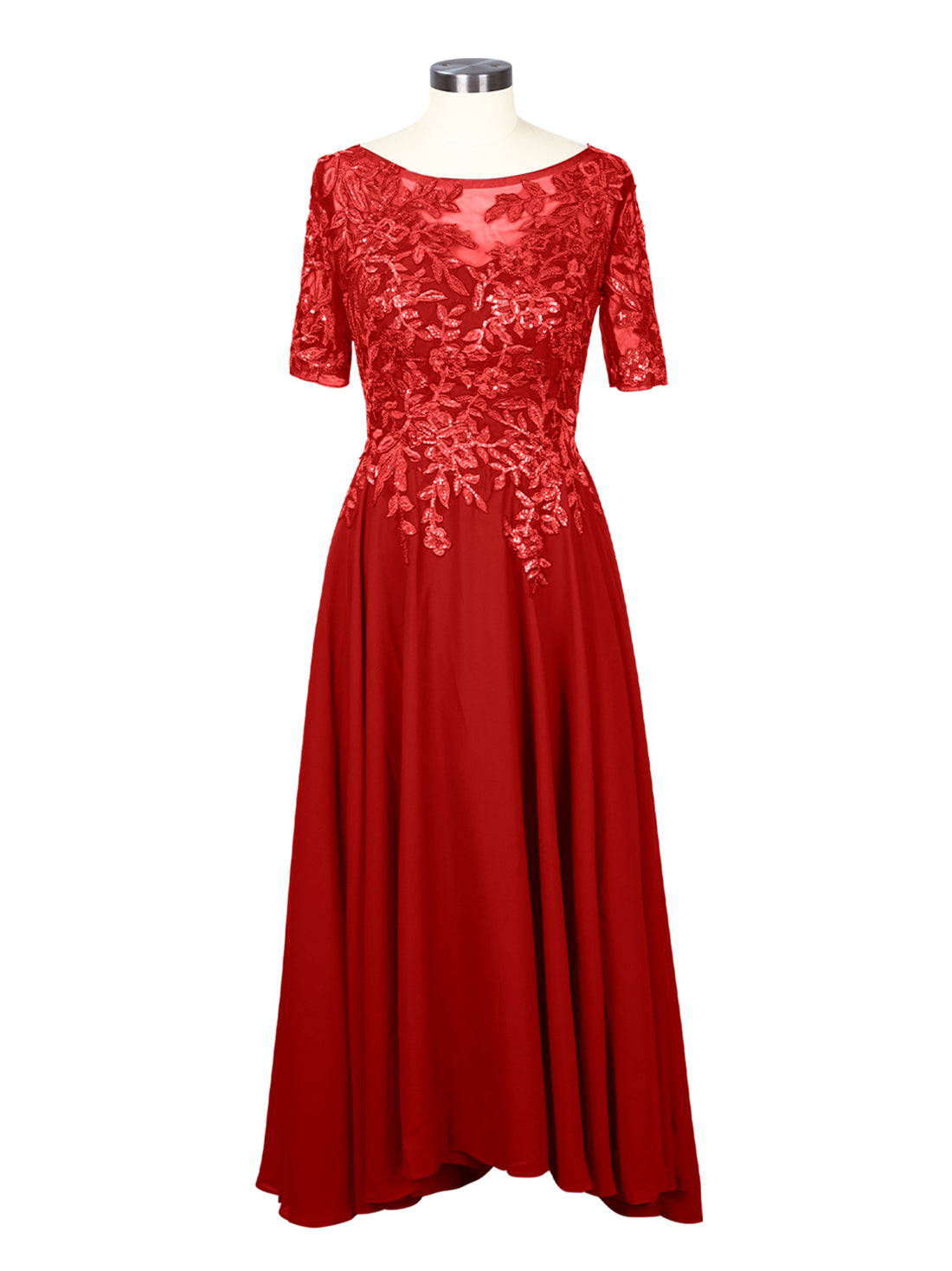 Applique Half Sleeves Chiffon Dress 