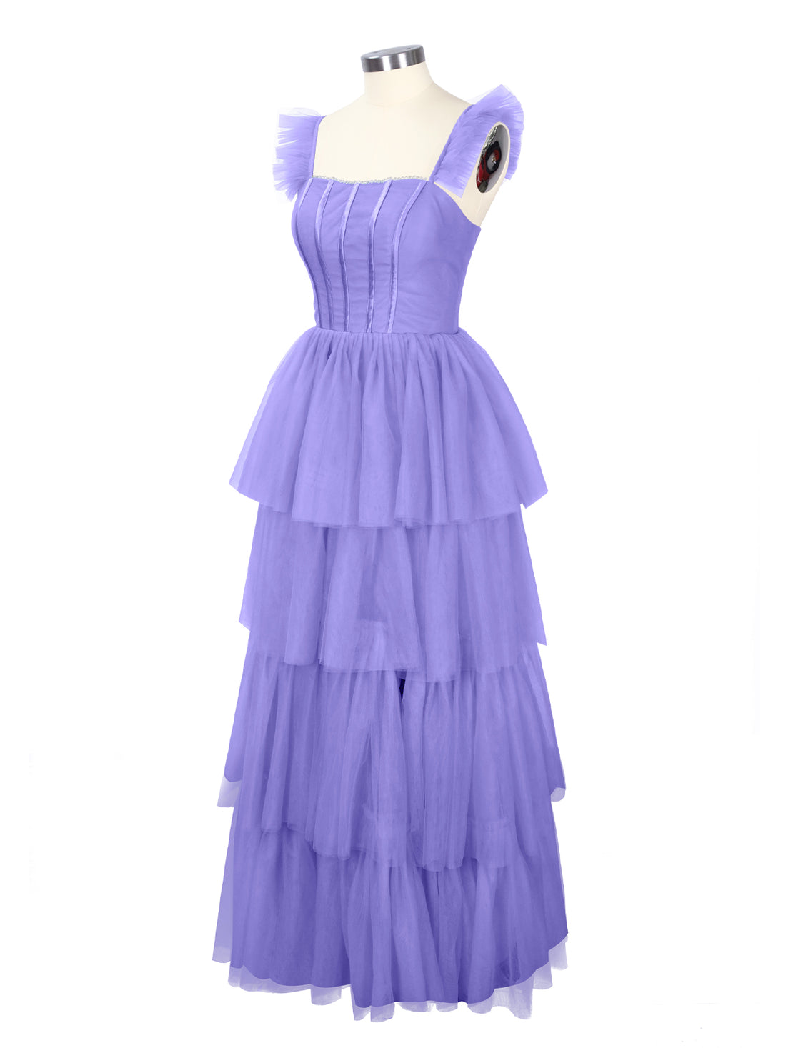 Ruffled Strap Tiered Tulle Bridesmaid Dress 