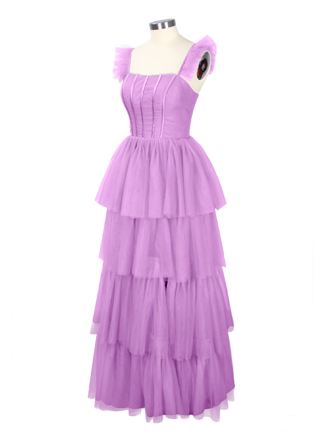 Ruffled Strap Tiered Tulle Bridesmaid Dress 
