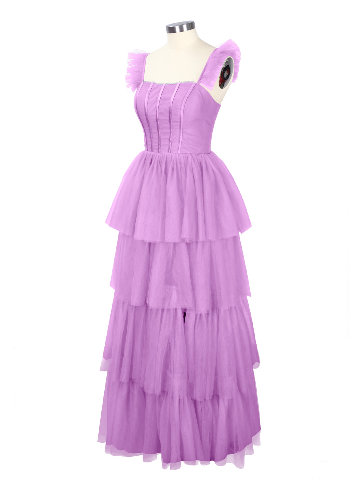 Ruffled Strap Tiered Tulle Bridesmaid Dress 