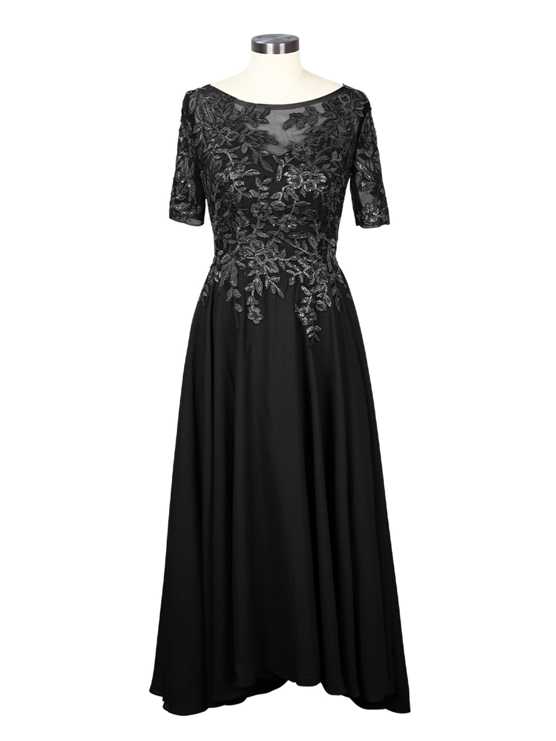 Applique Half Sleeves Chiffon Dress 
