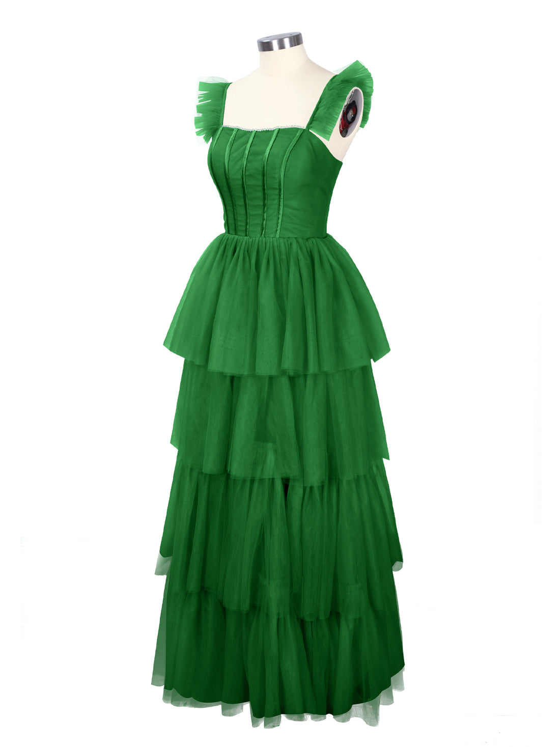 Ruffled Strap Tiered Tulle Bridesmaid Dress 