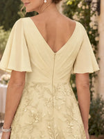 Surplice Neck Mother of the Bride Dress with Ruched Bodice