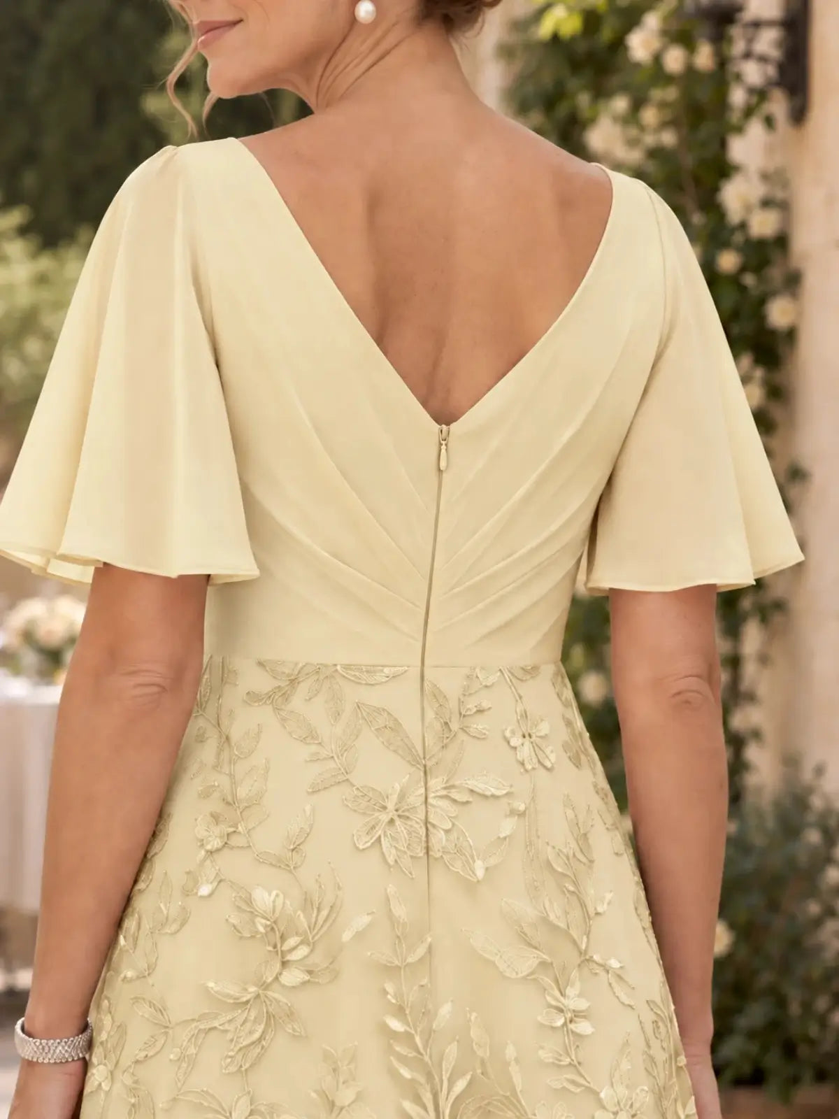 Surplice Neck Mother of the Bride Dress with Ruched Bodice