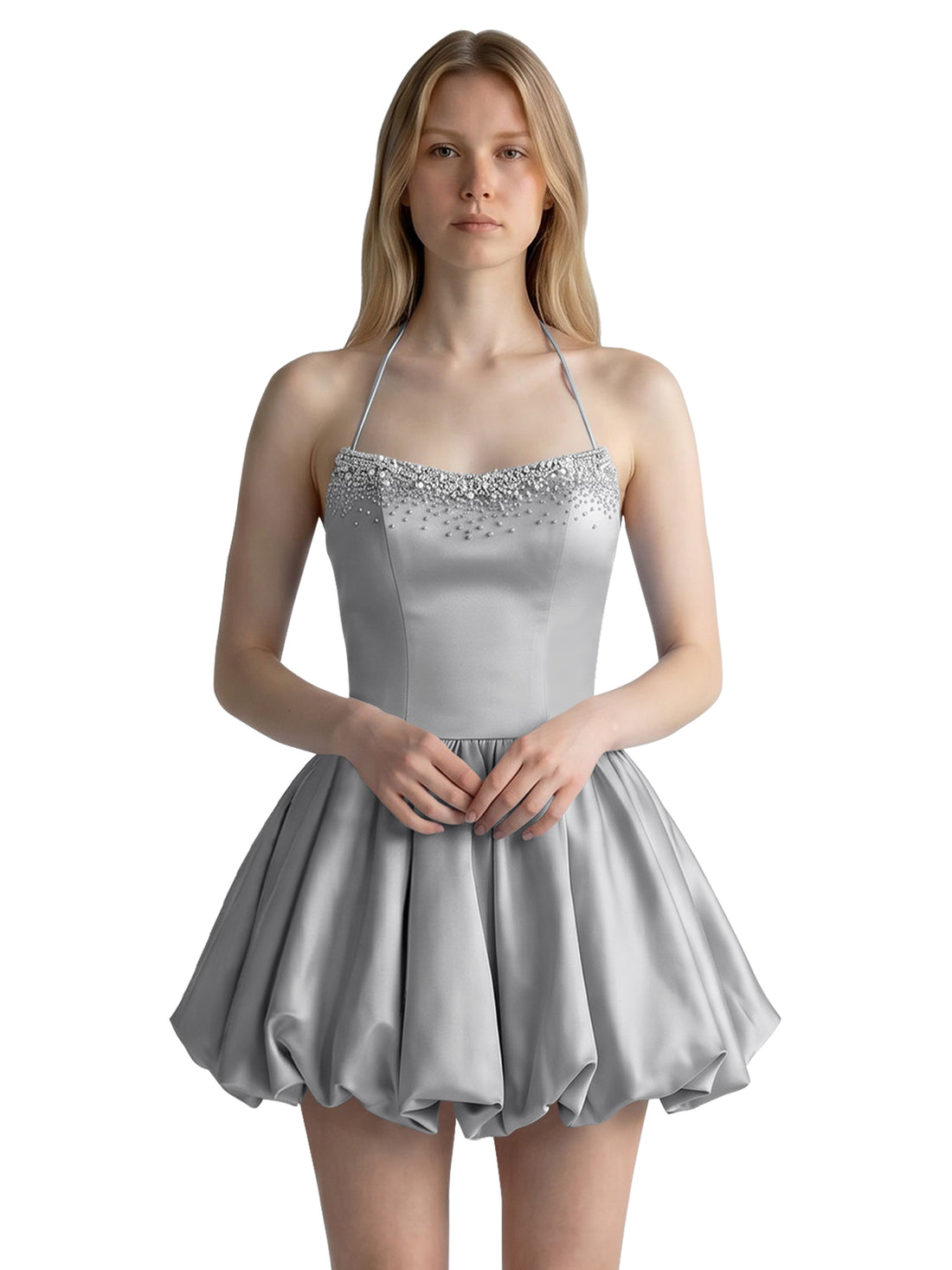 Beading Bubble Hem Mini Dress 