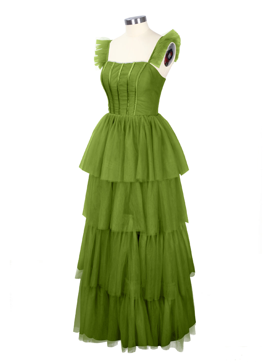 Ruffled Strap Tiered Tulle Bridesmaid Dress 