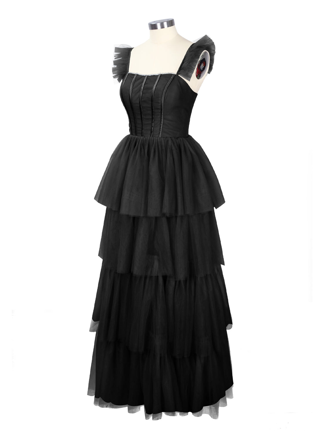 Ruffled Strap Tiered Tulle Bridesmaid Dress 