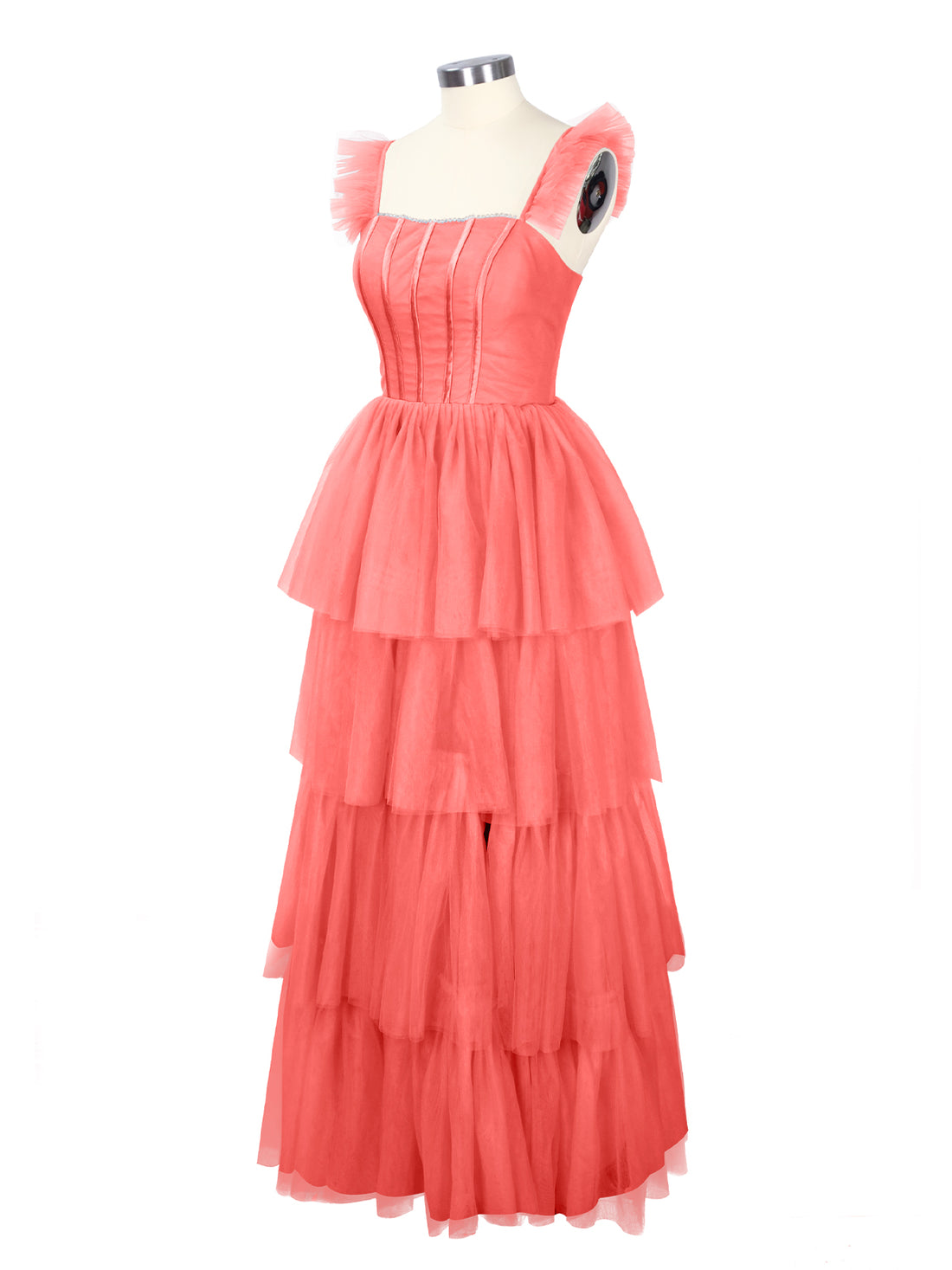 Ruffled Strap Tiered Tulle Bridesmaid Dress 