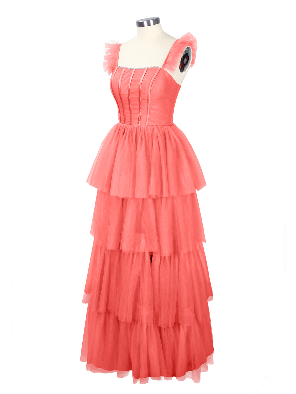Ruffled Strap Tiered Tulle Bridesmaid Dress 