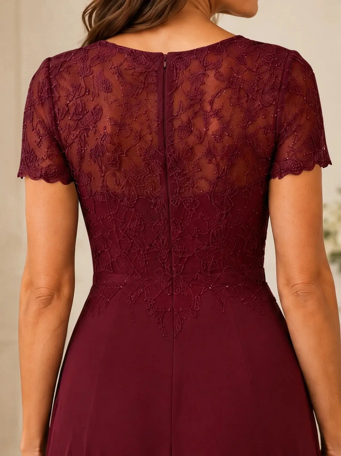 Lace Mother of the Bride Dress with Short Sleeves